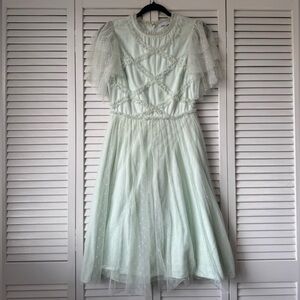 Ivy City Co Mint Green Tulle Puff Sleeve Midi Dress